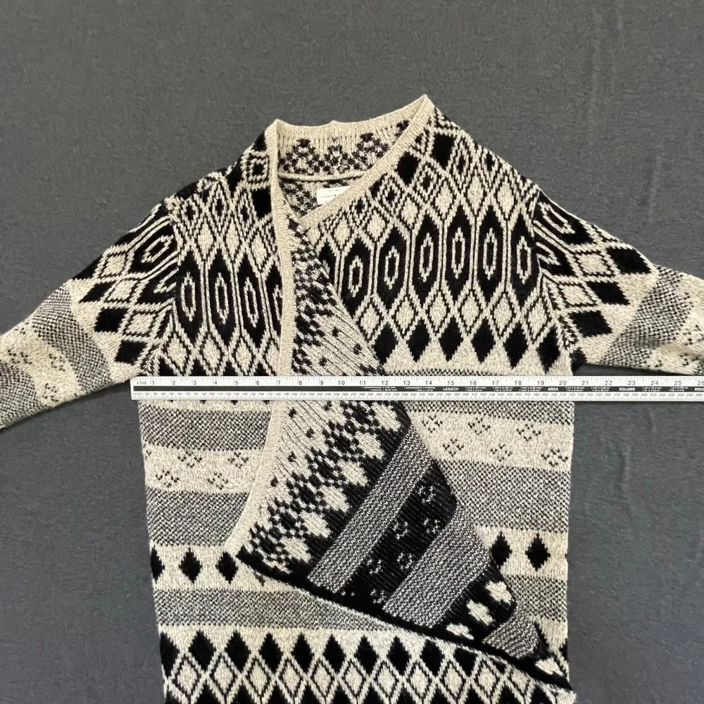 Lucky Brand Cardigan Womens Large Black Cream Aztec Open Front Boho Sweater